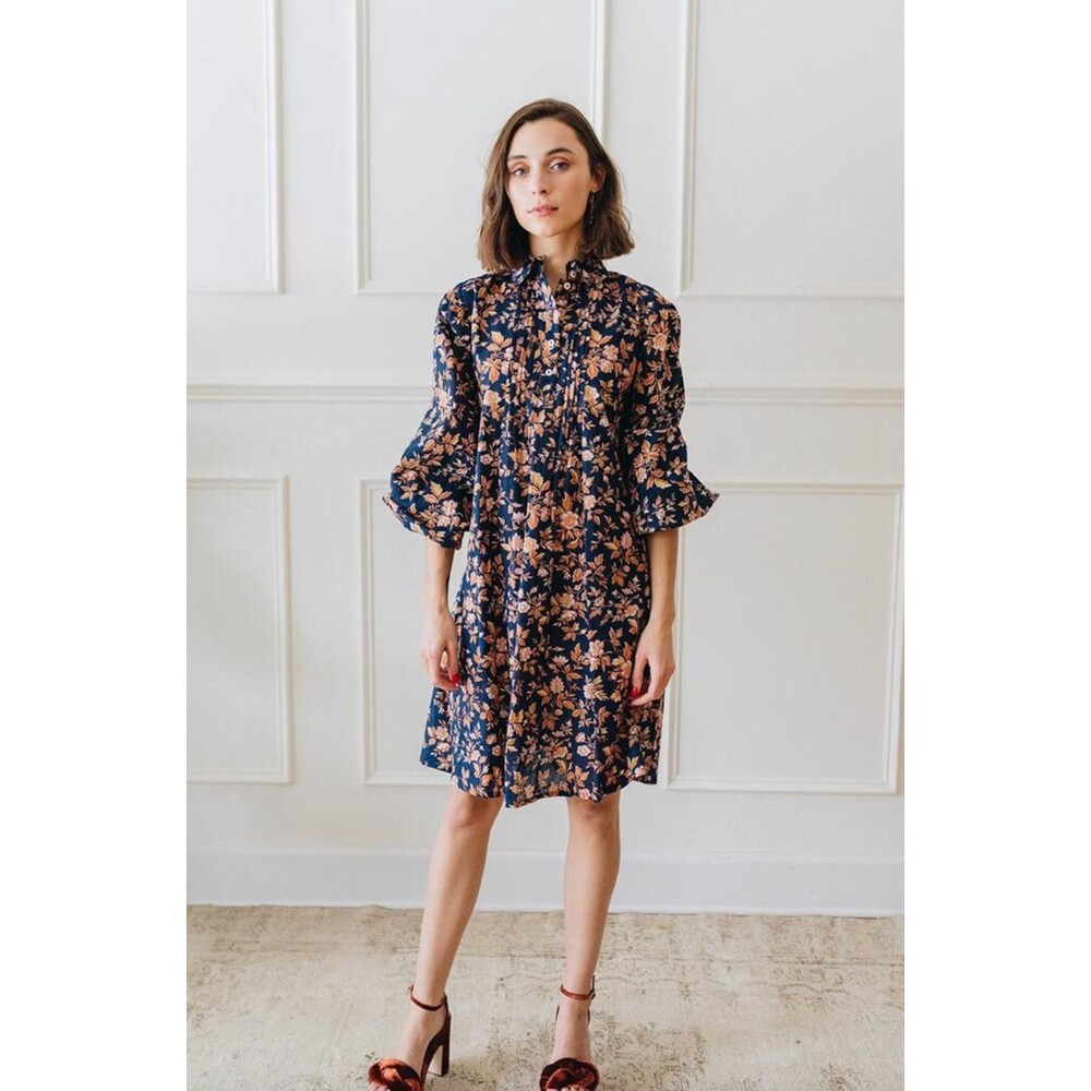 Mille Bonnie Dress in Montmartre Navy Floral Size XXS Longsleeve Mini V Neck